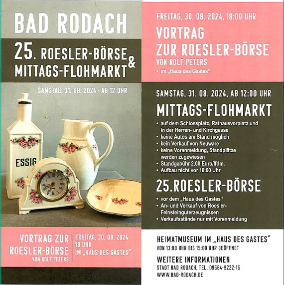 Flyer zur Roesler-Börse am 31.8.2024 auf dem Schlossplatz in Bad Rodach
