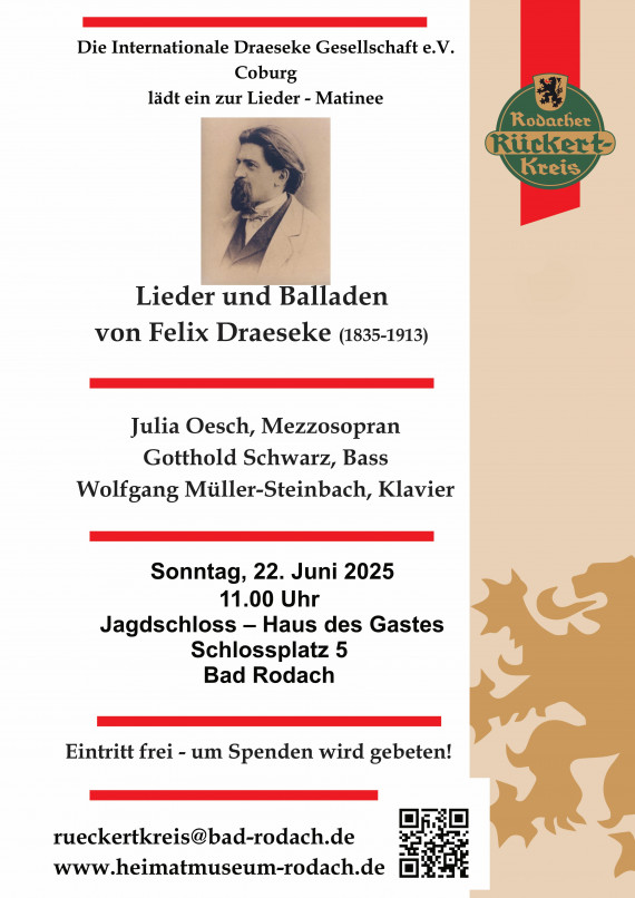Plakat Konzert am 22.6.2025 um 11 Uhr im Jagdschloss: Lieder und Balladen von Felix Draeseke
